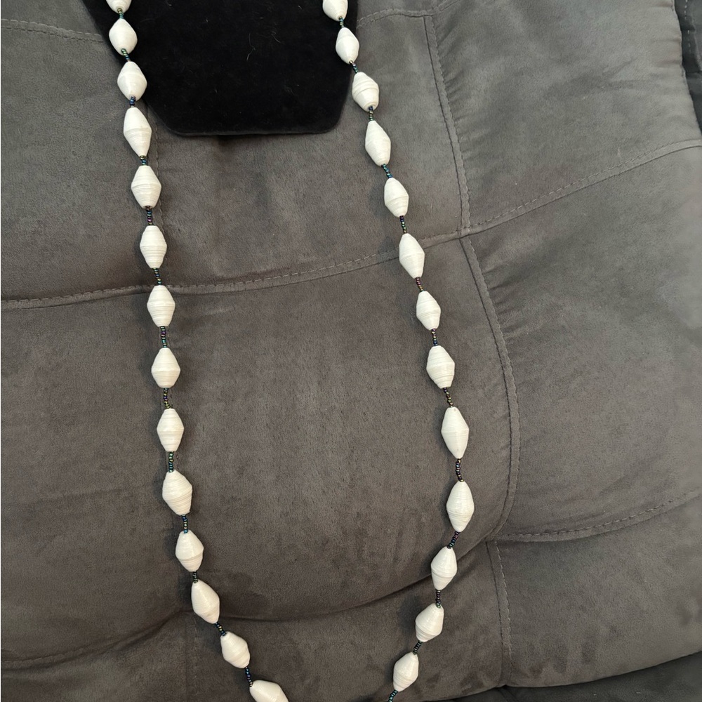 Elegant White Beaded Necklace. New handmade in Rwanda